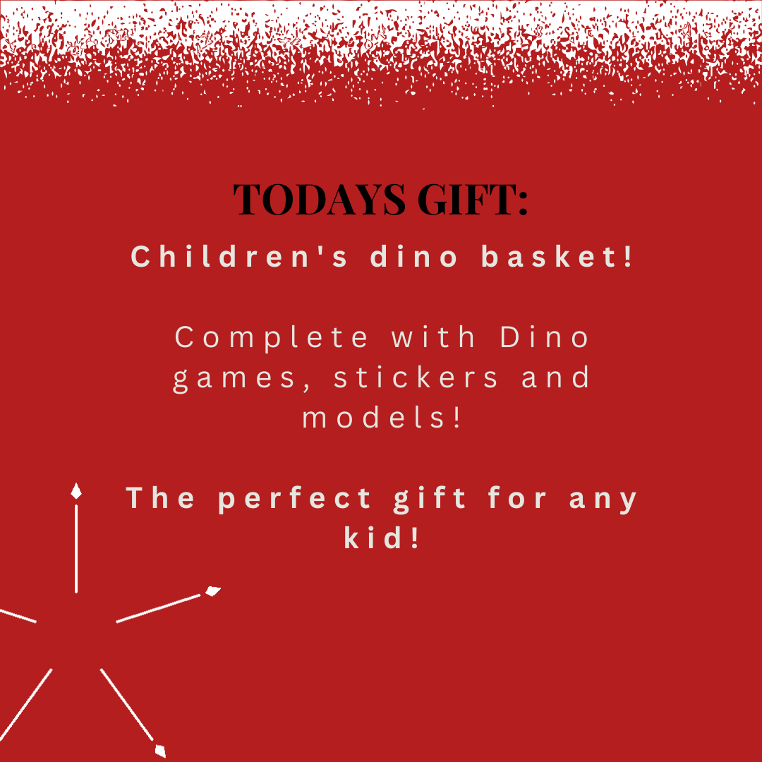 Day 2  Todays Holiday Bazaar gift is:      Children's Dino basket!  Complete with Dino games, stickers and models!  The perfect gift for any kid!   
